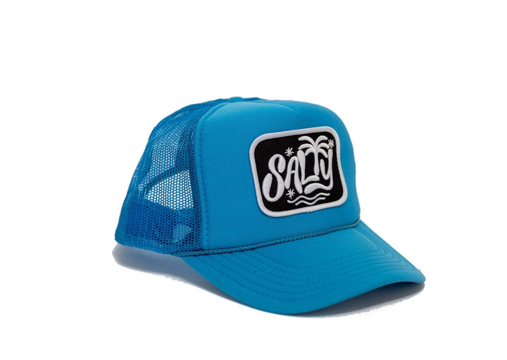 Bright blue trucker hat with &