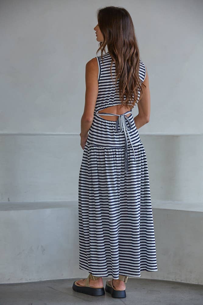 L9163 | Knit Polyester Cotton Rayon Striped Sleeveless Midi