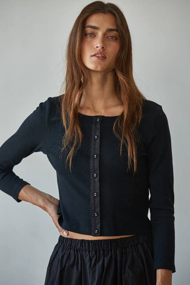 L8829T | Knit Cotton Spandex Ribbed 3/4 Sleeve Cardigan
