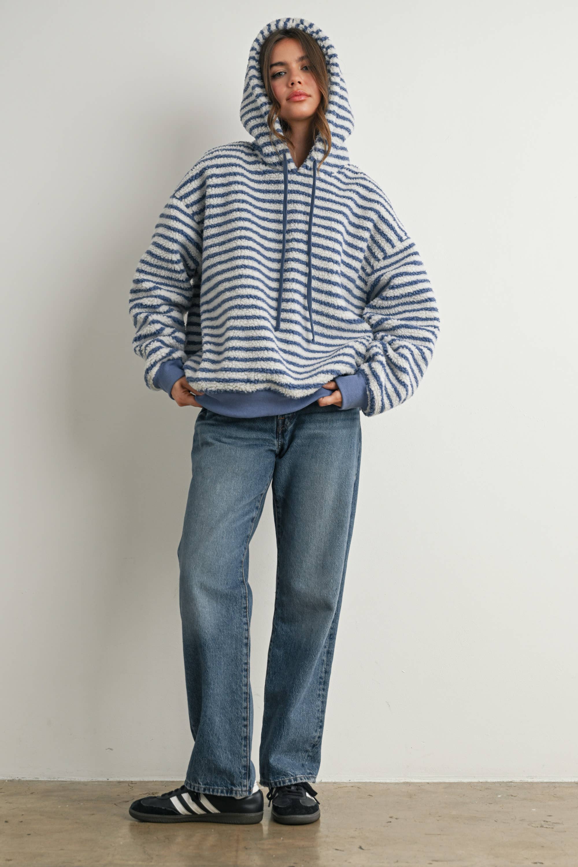 Buttermelon Brushed Striped Puffy Hoodie - BMT7801