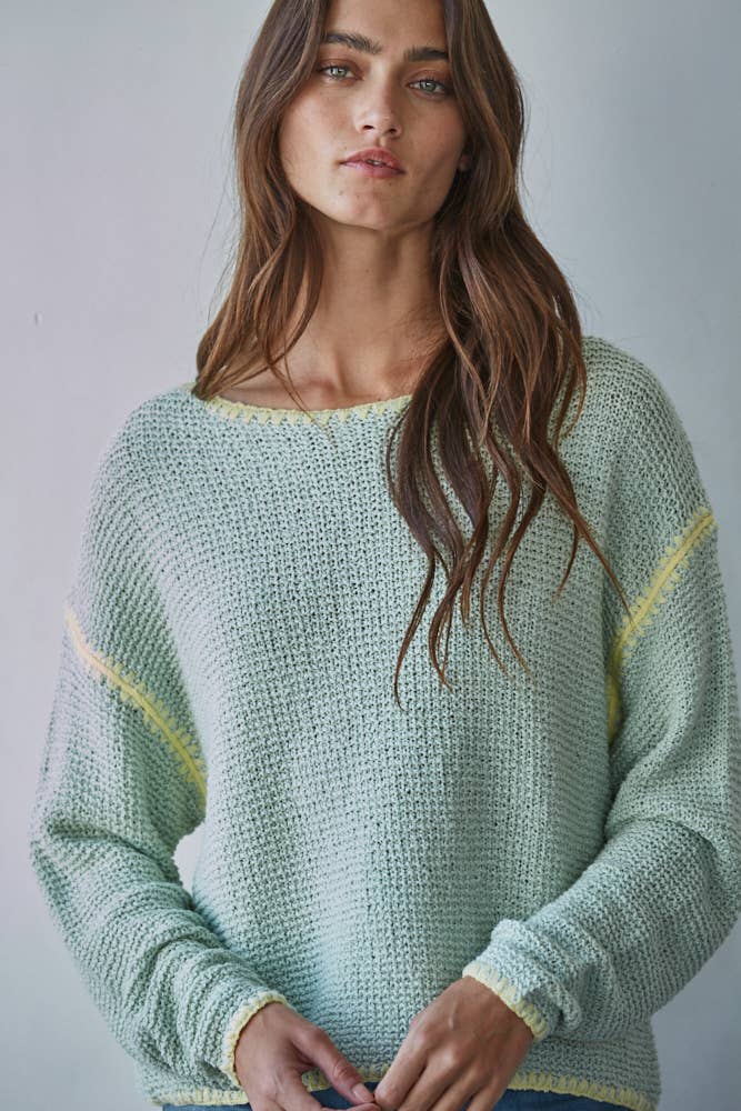 W2516 | Knit Sweater Cotton Viscose Stitch Detail Pullover