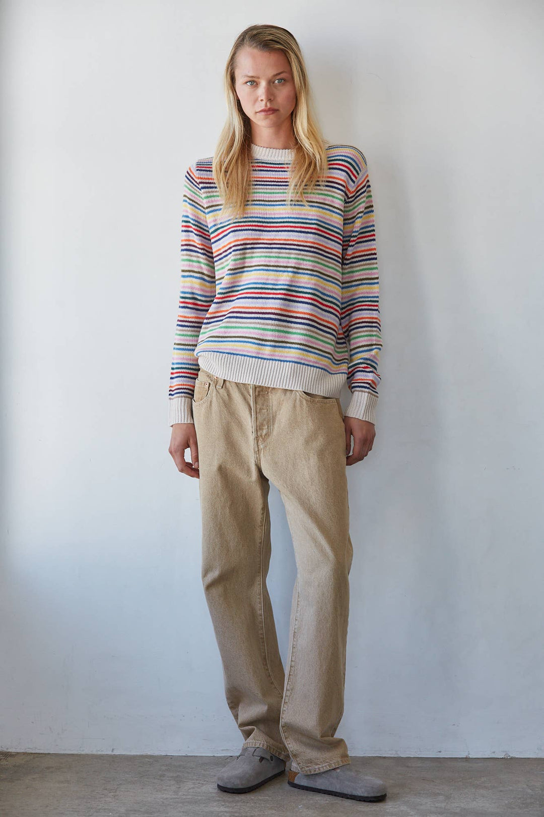W2718 | Knit Sweater Acrylic Multi Color Striped Long Sleeve