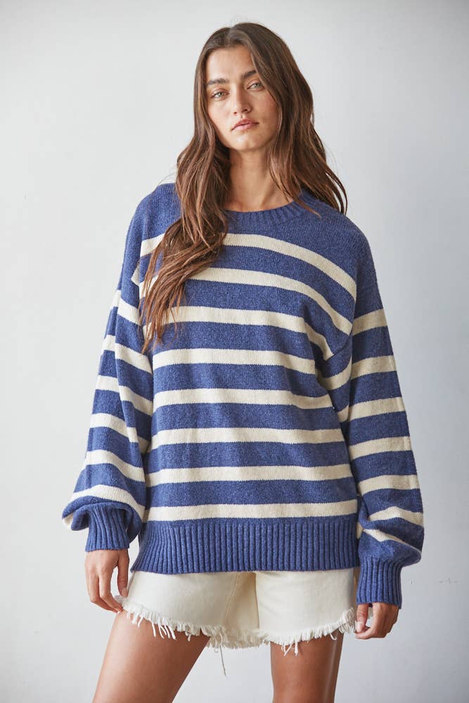 W1050 | Knit Oversized Striped Sweater Top