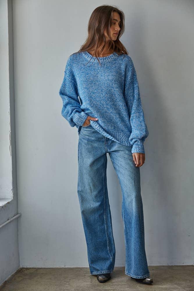 W2327 | Knit Sweater Cotton Ribbed High Mock Neck Top