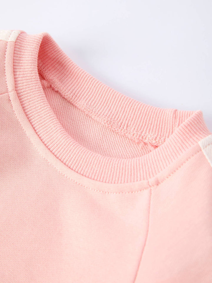 Girls Pink Bow Trim Sweatshirt and Pants Set