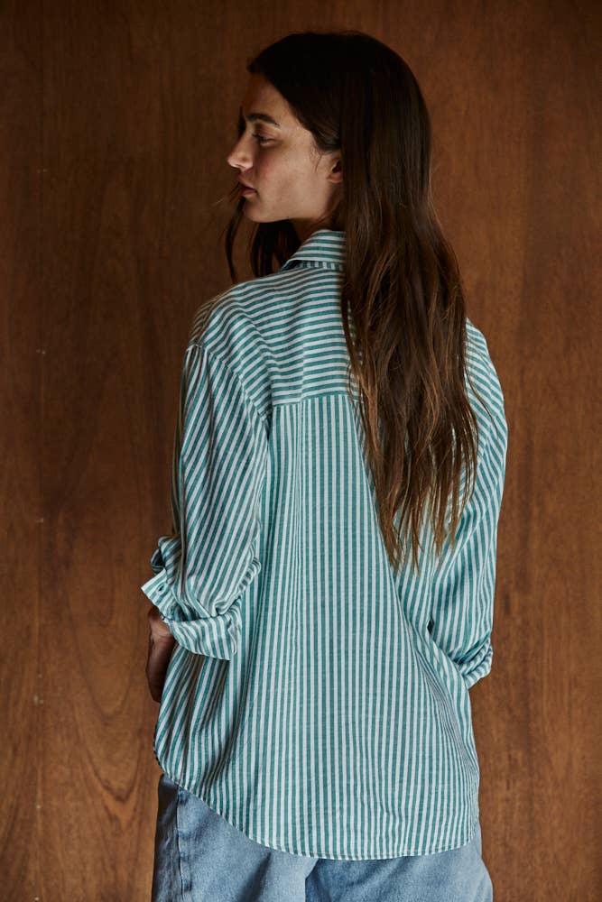 By Together L5611 | Woven Cotton Collar Neck Button Front Long Sleeve