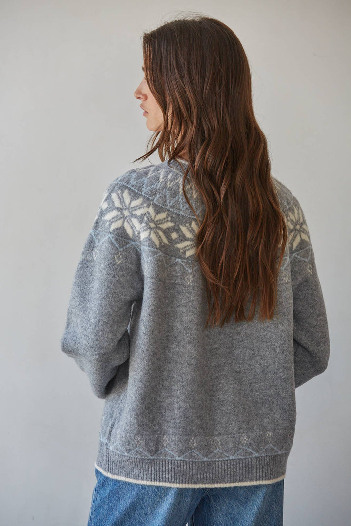 W2802 | Knit Sweater Jacquard Detail Cardigan