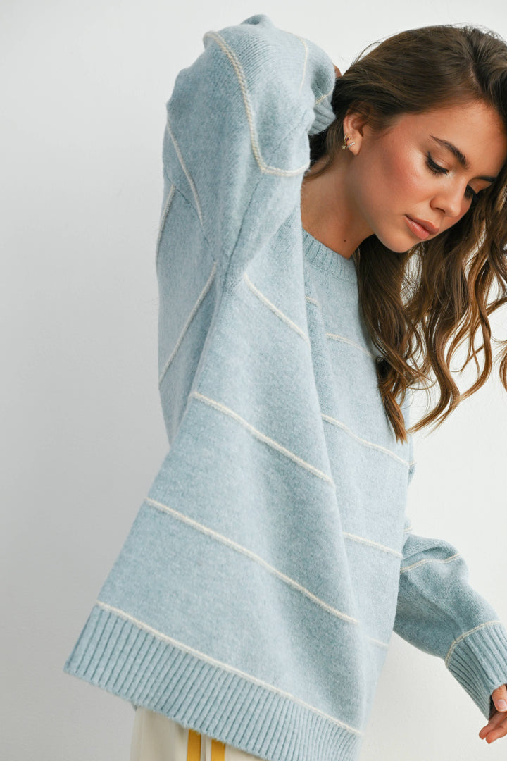 FALL STRIPED PATTERN DROP SHOULDER SWEATER - BMW7421