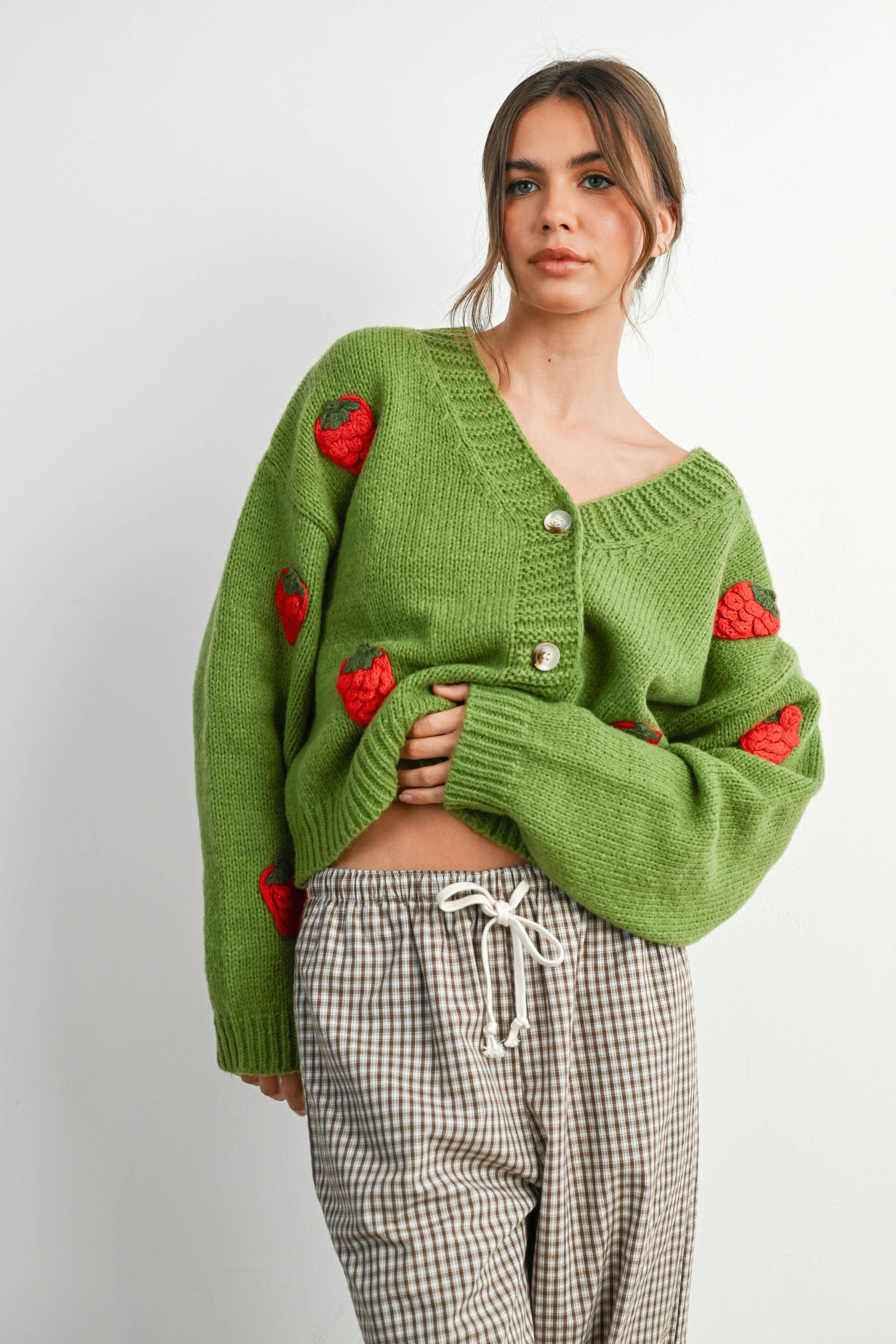 Strawberry Embroidered Cropped Cardigan - BMC7609
