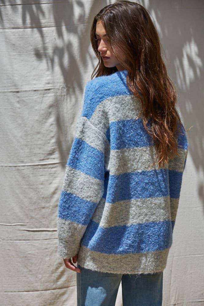 W2122 | Knit Sweater Striped Crew Neck Textured Pullover