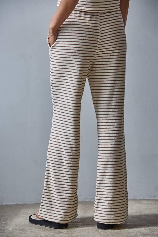 L8945B | Knit Polyester Cotton Striped Flare Pants