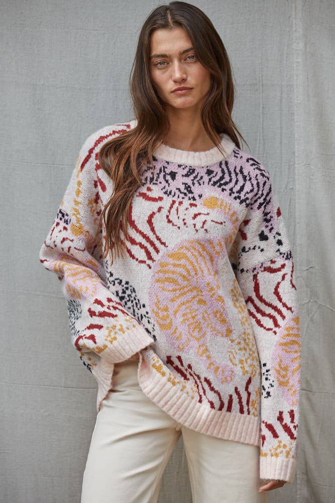 W2675 | Knit Sweater Crew Neck Long Sleeve Pullover Top