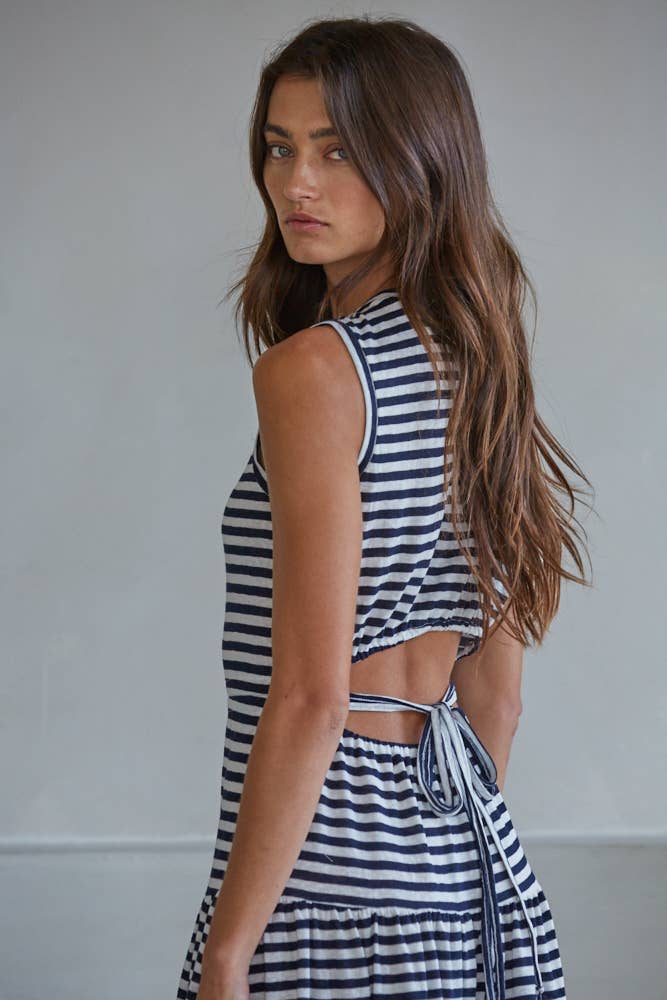 L9163 | Knit Polyester Cotton Rayon Striped Sleeveless Midi