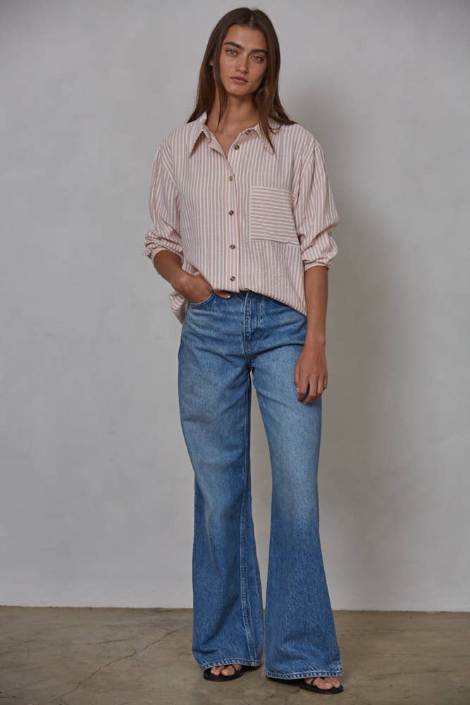 By Together L5611 | Woven Cotton Collar Neck Button Front Long Sleeve