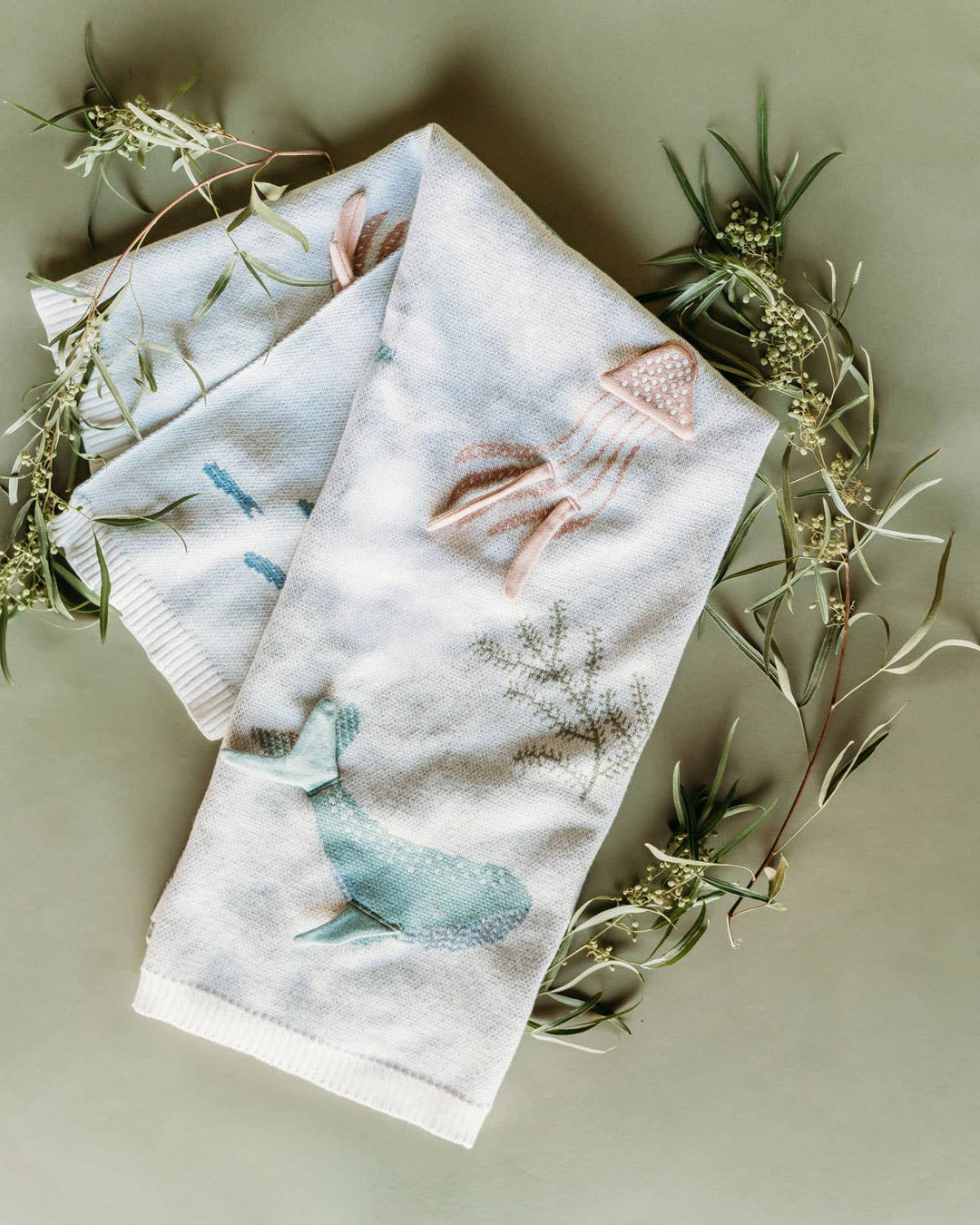 Ocean Jellyfish 3D - Organic Jacquard Knit Baby Blankets