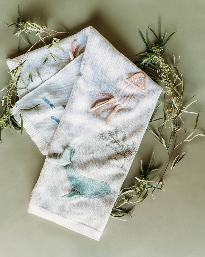 Ocean Jellyfish 3D - Organic Jacquard Knit Baby Blankets