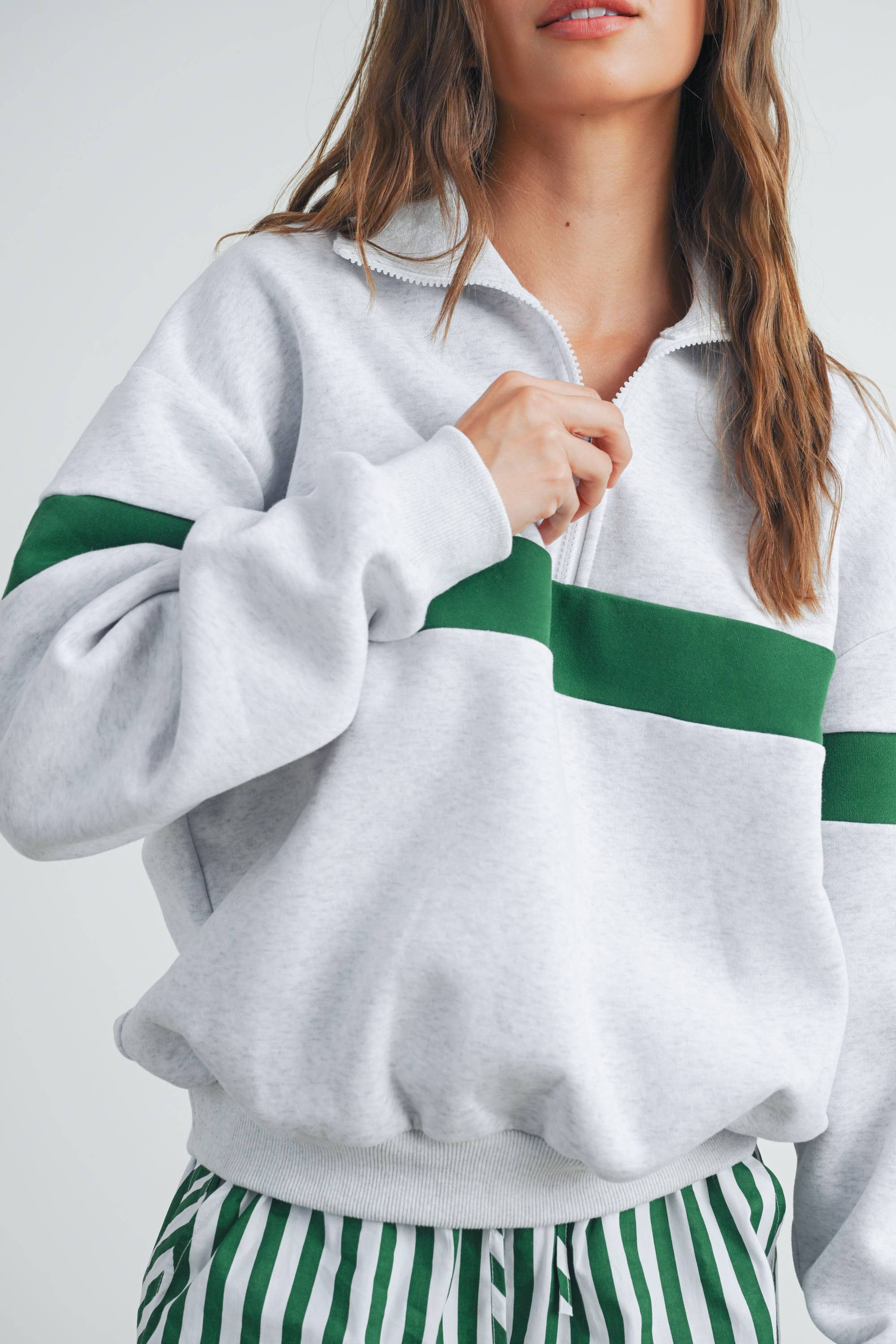 ButterMelonTwo-Toned Half Zip Collar Sweatshirt - BMT7535