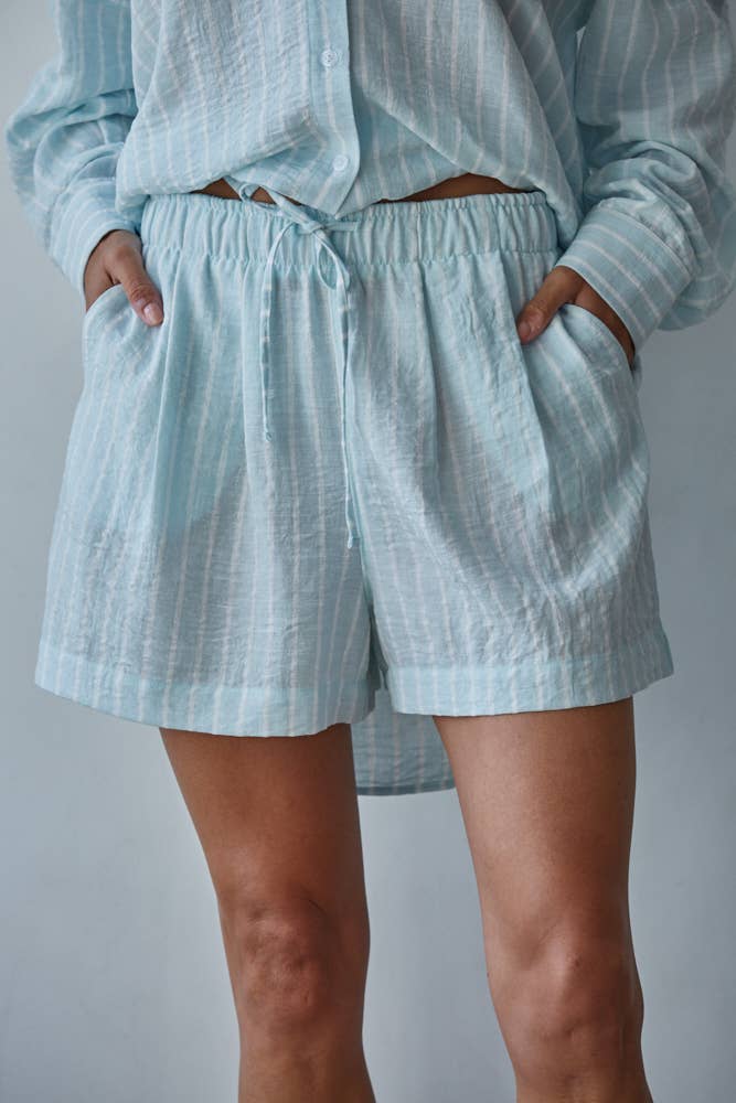 L9320B | Woven Poly Cotton Striped Waist Banded Shorts