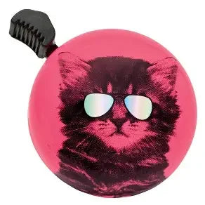 Trek Cool Cat bike bell in pink featuring a cat wearing sunglasses