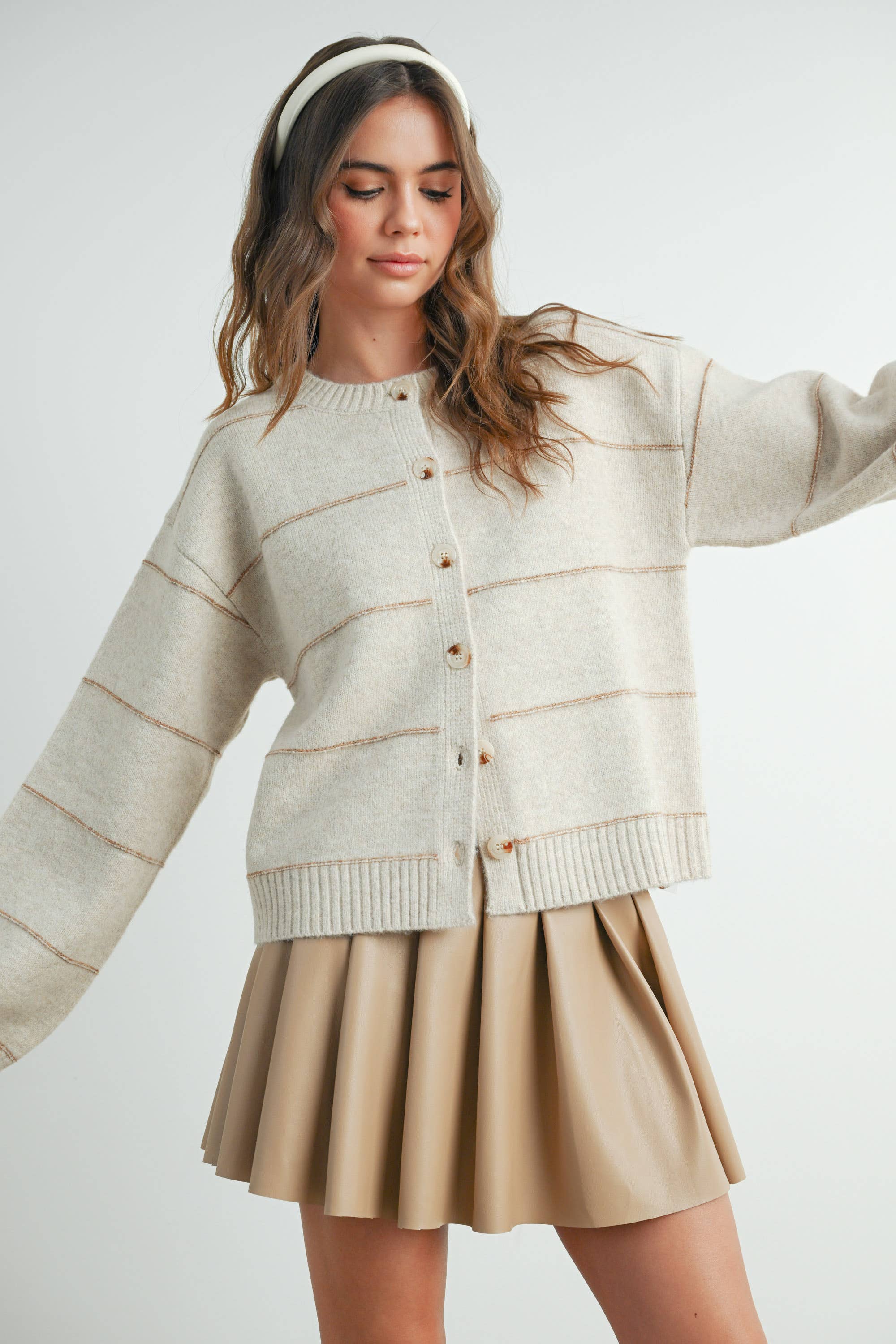 ButterMelon Button Front Striped Cardigan - BMC7580