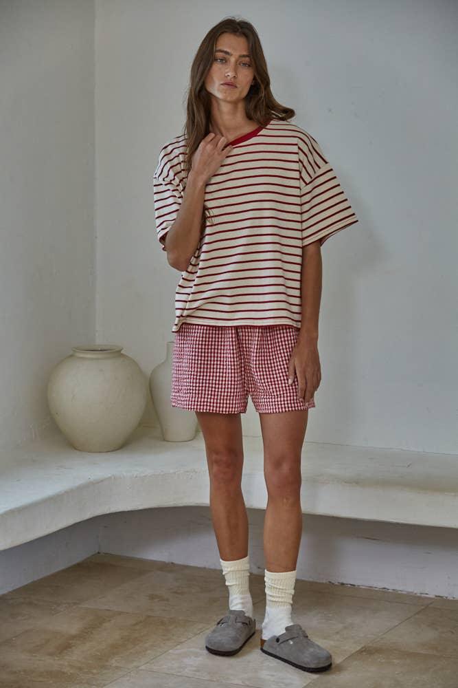 L9496 | Woven Polyester Gingham Print Gingham Shorts