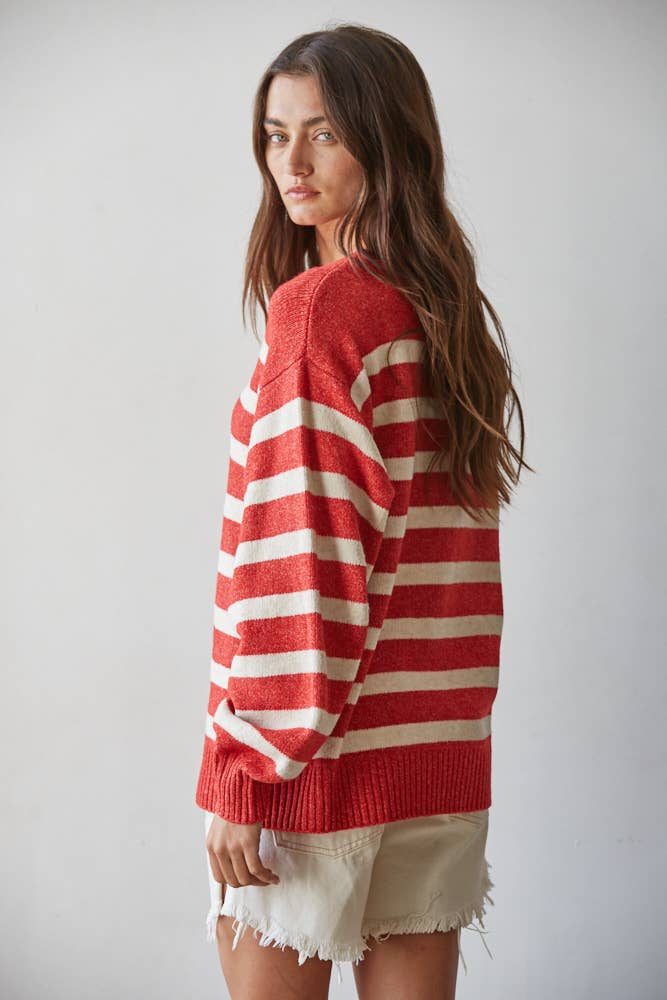 W1050 | Knit Oversized Striped Sweater Top