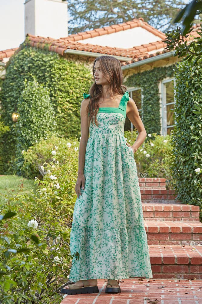 L9479 | Woven Tencel Organic Linen Tiered Floral Print Maxi