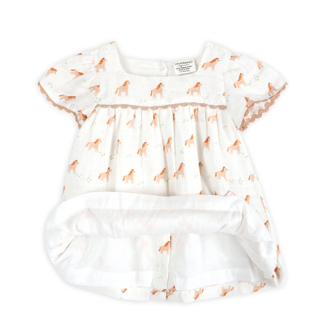 Horse Baby Dress + Bloomer (Organic Muslin)