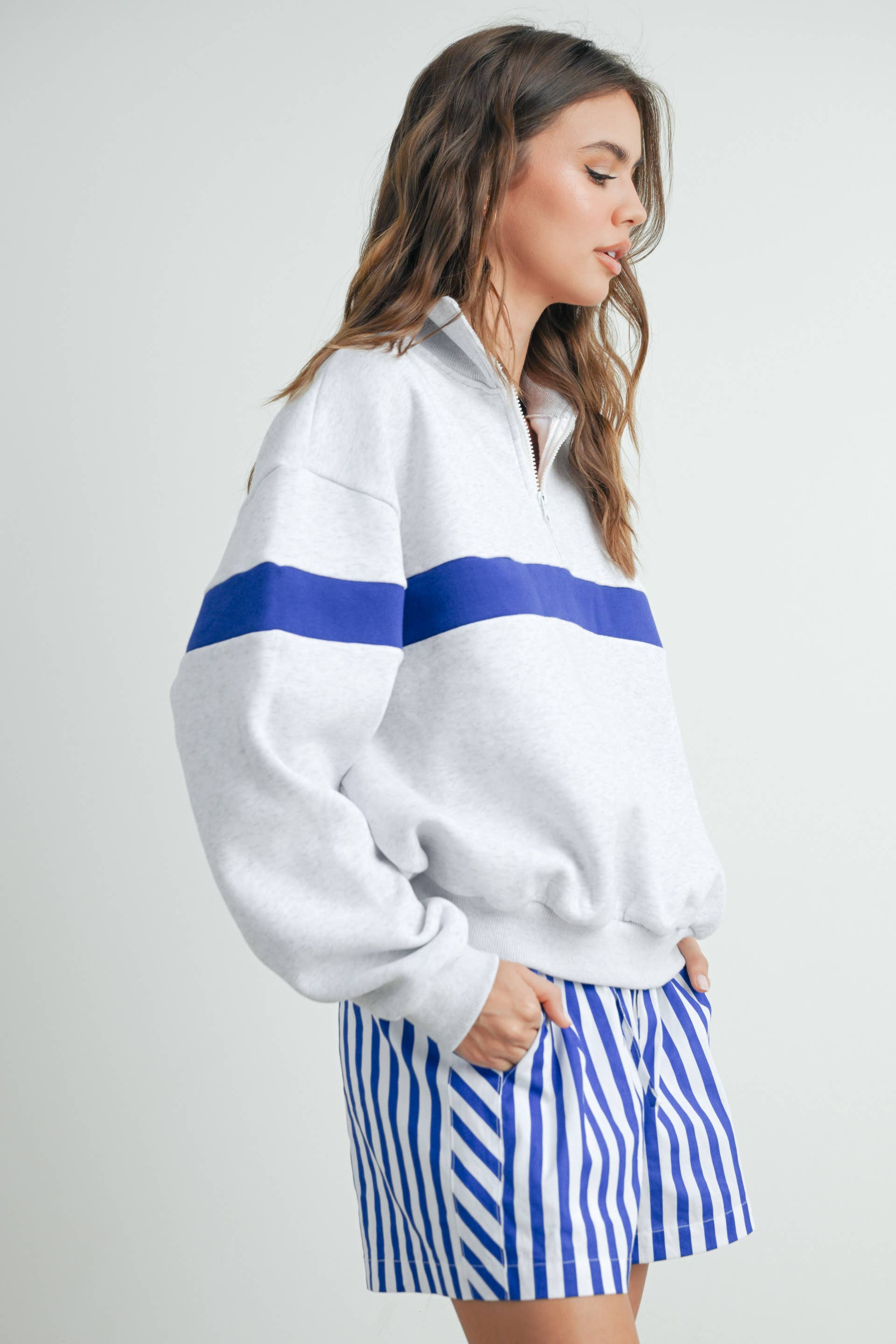 ButterMelonTwo-Toned Half Zip Collar Sweatshirt - BMT7535