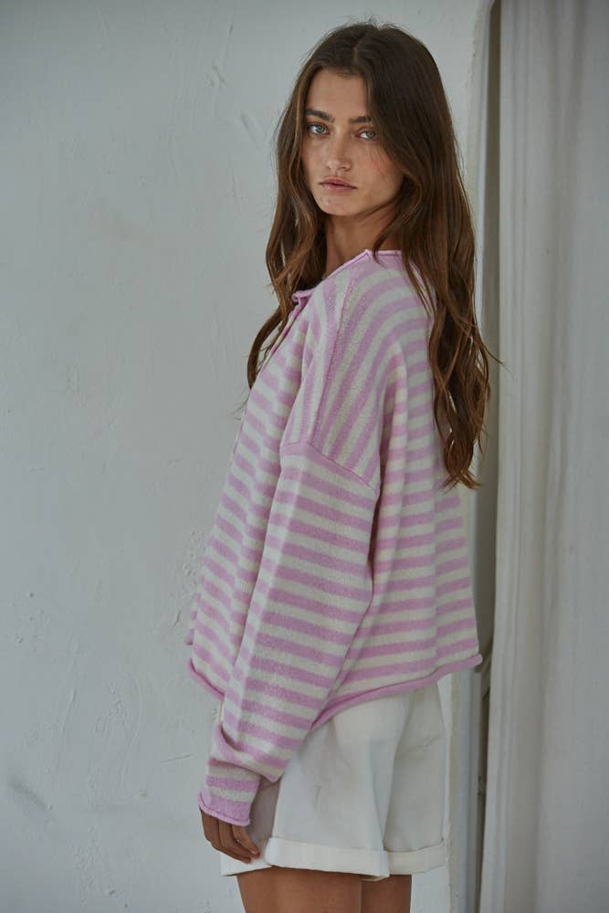 W2537 | Knit Polyester Acrylic Striped Sweater Cardigan