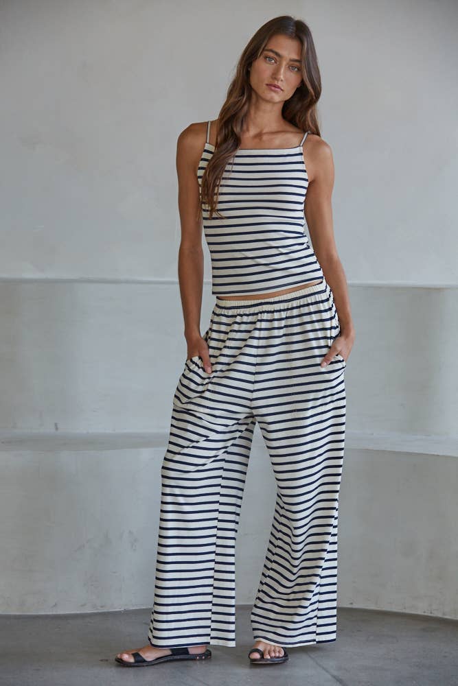 L9525T | Knit Cotton Spandex Striped Square Neck Cami