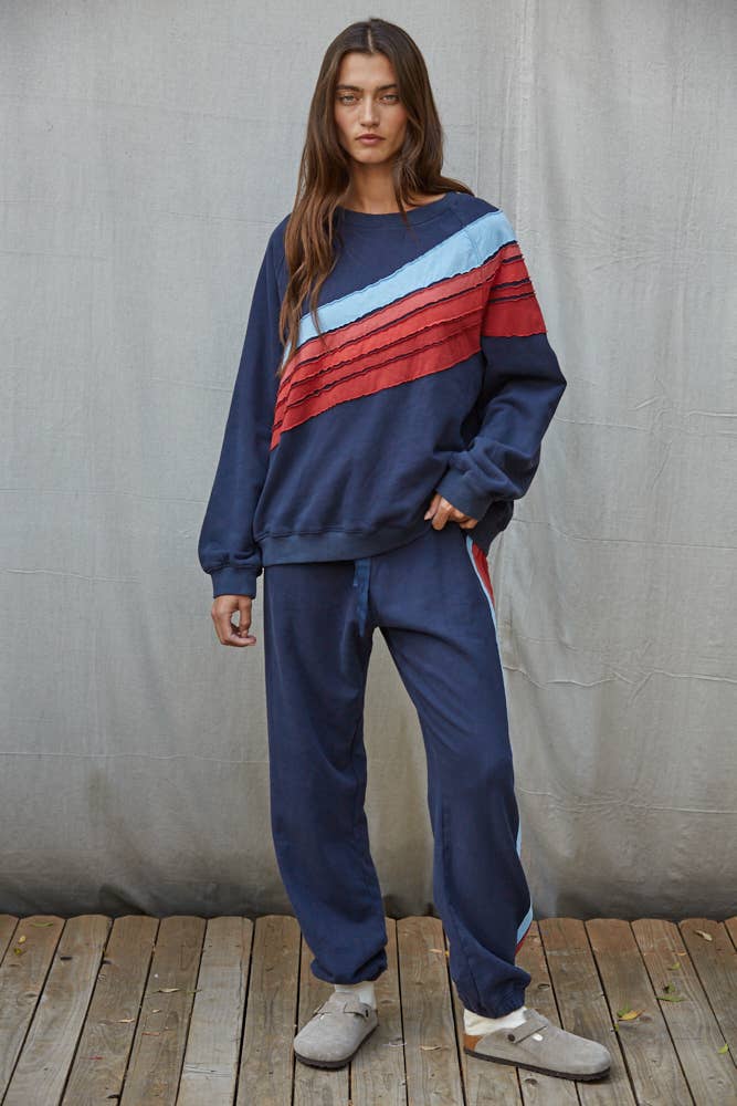L10026B | Knit Cotton Multi Color Stripe Detail Joggers