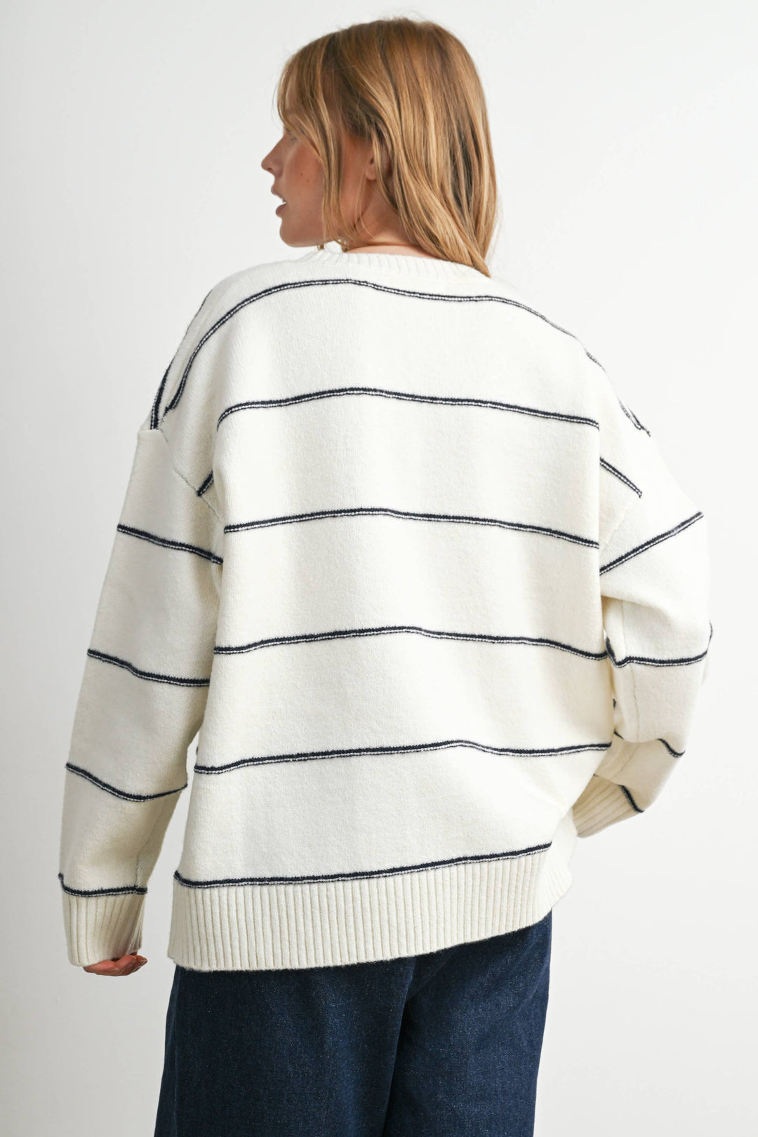 FALL STRIPED PATTERN DROP SHOULDER SWEATER - BMW7421