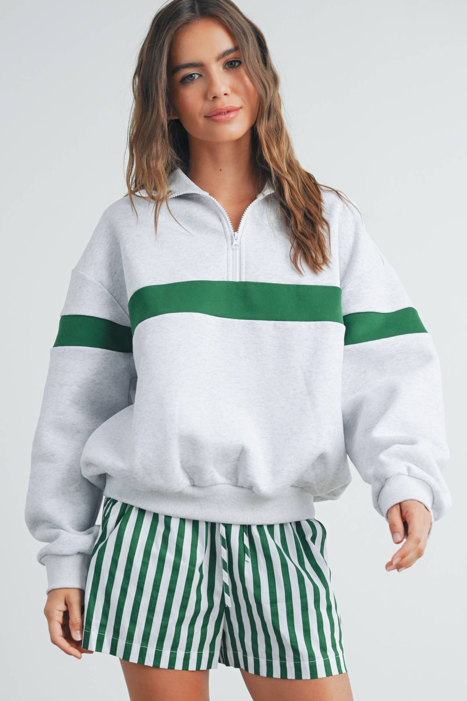 ButterMelonTwo-Toned Half Zip Collar Sweatshirt - BMT7535