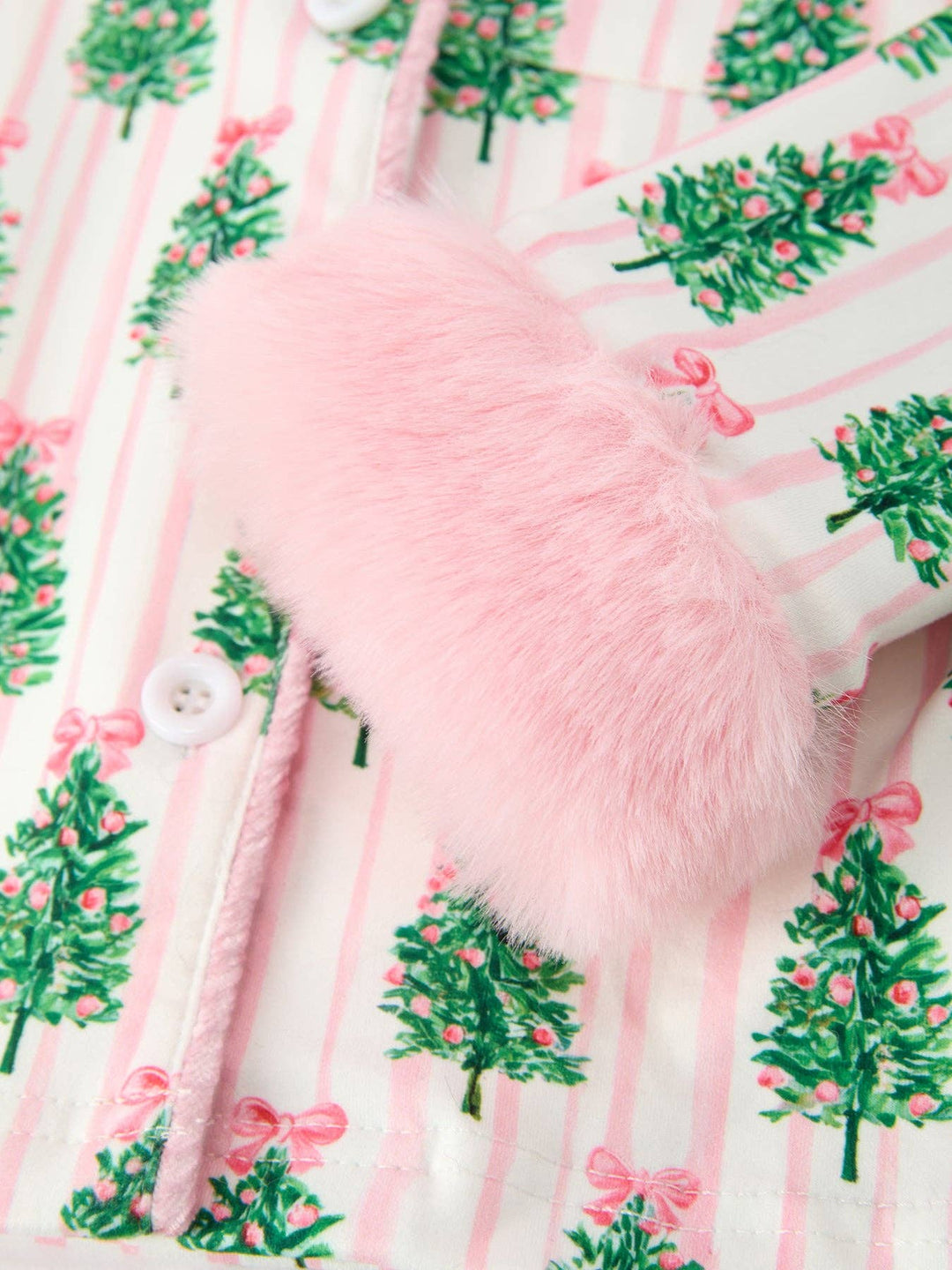 Mommy and Me Christmas Tree Print Pajama Set with Faux Fur Trim