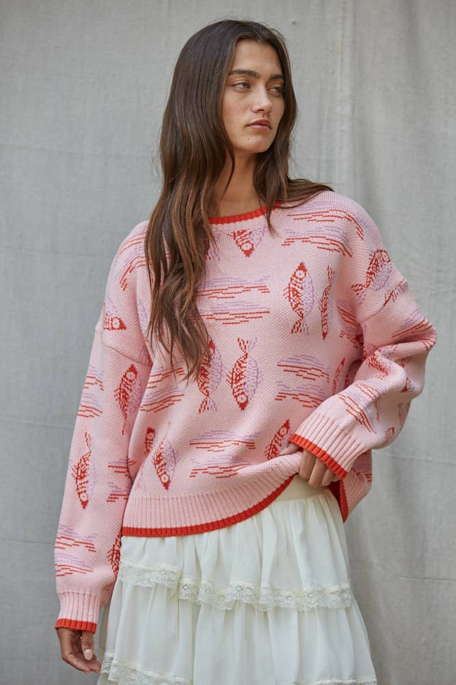 W2673 | Knit Sweater Acrylic Crew Neck Long Sleeve Pullover