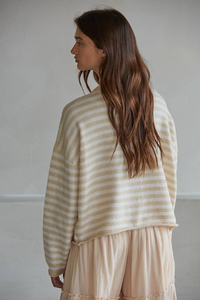 W2537 | Knit Polyester Acrylic Striped Sweater Cardigan