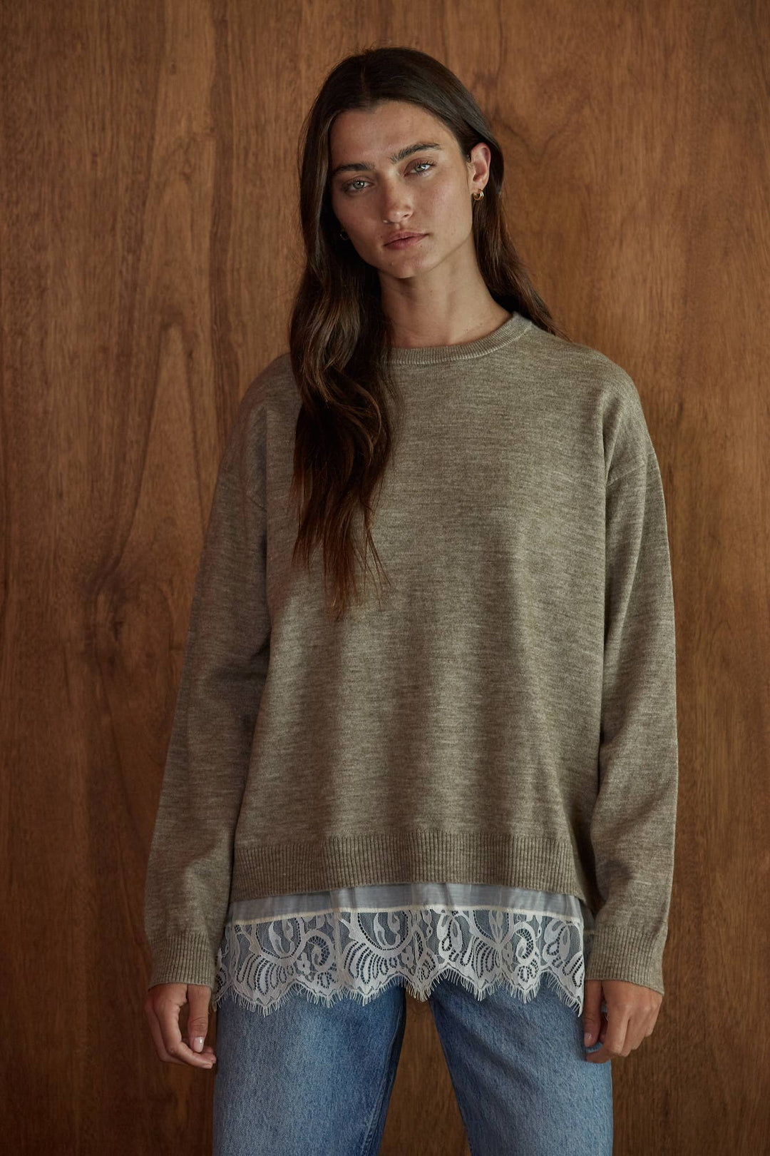 W2734 | Knit Sweater Long Sleeve Pullover Twofer Top