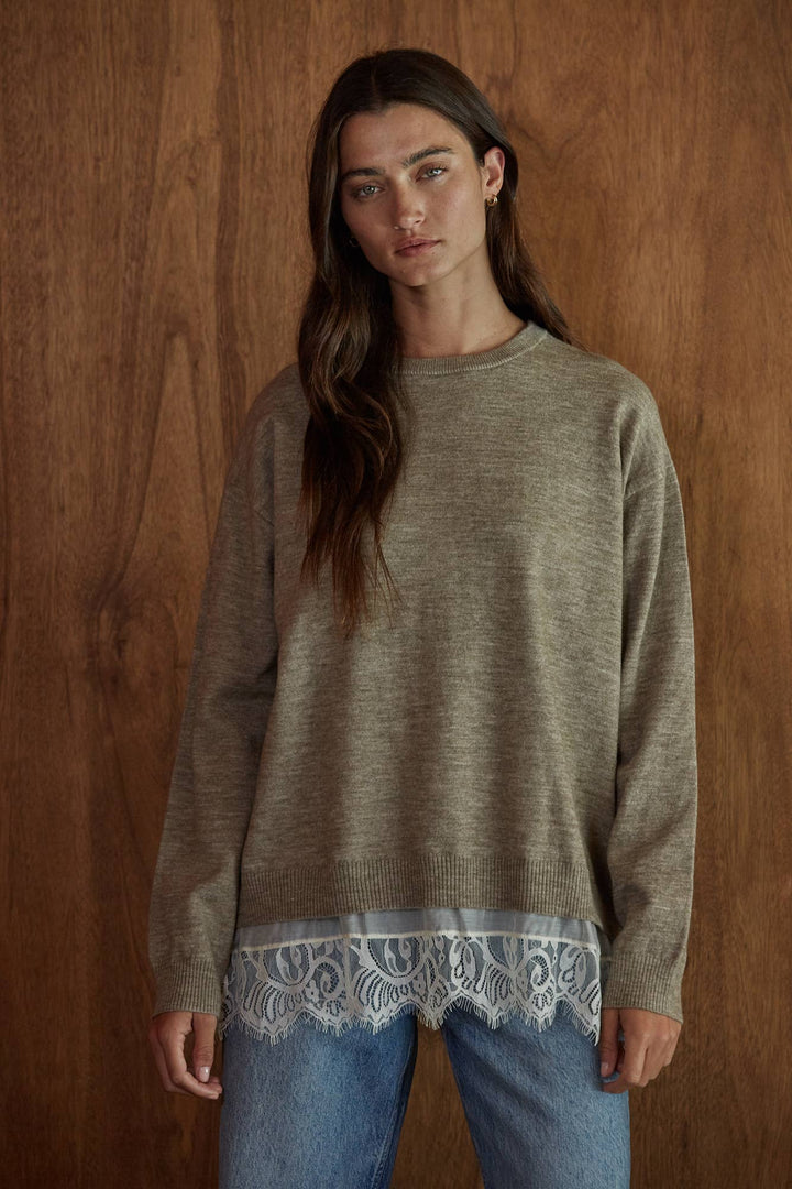 W2734 | Knit Sweater Long Sleeve Pullover Twofer Top