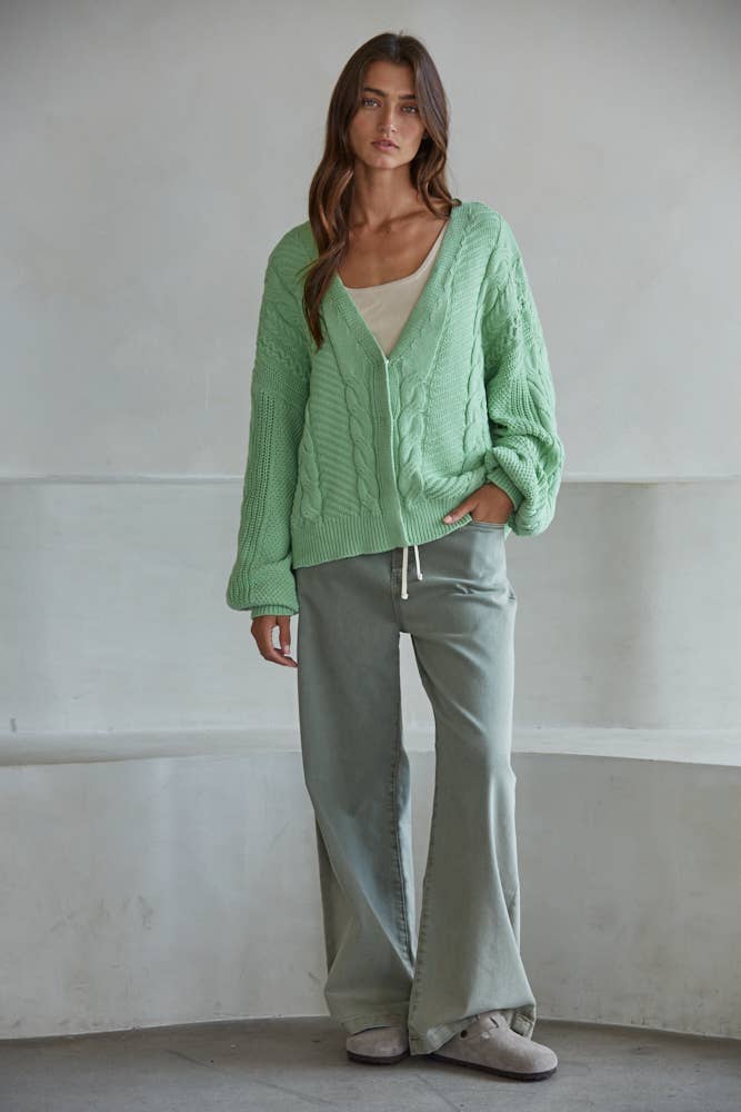 W2474 | Knit Sweater Cotton V-Neck Button Down Cardigan