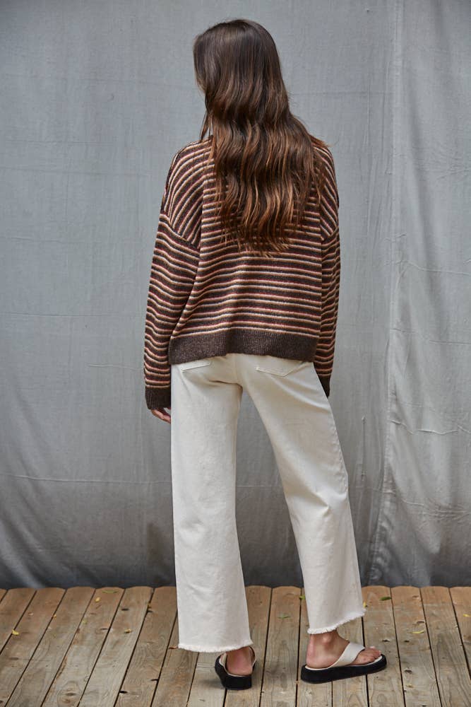 W2658 | Knit Sweater Multi Color Striped Long Sleeve