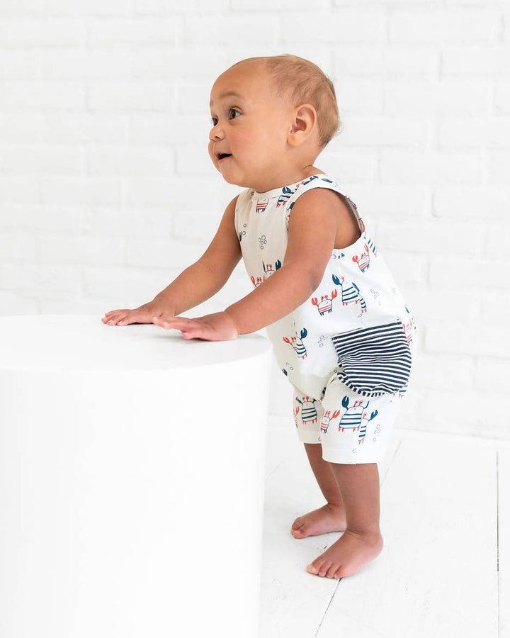 Nautical Crab Side Pocket Baby Romper (Organic Jersey)