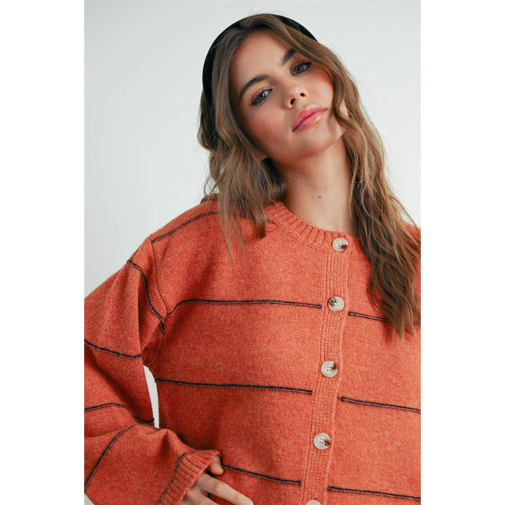 Button Front Striped Cardigan - BMC7580