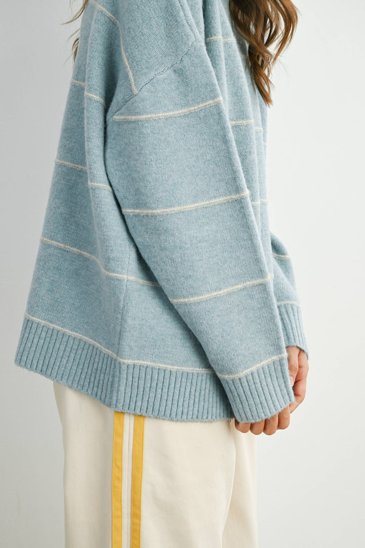 FALL STRIPED PATTERN DROP SHOULDER SWEATER - BMW7421