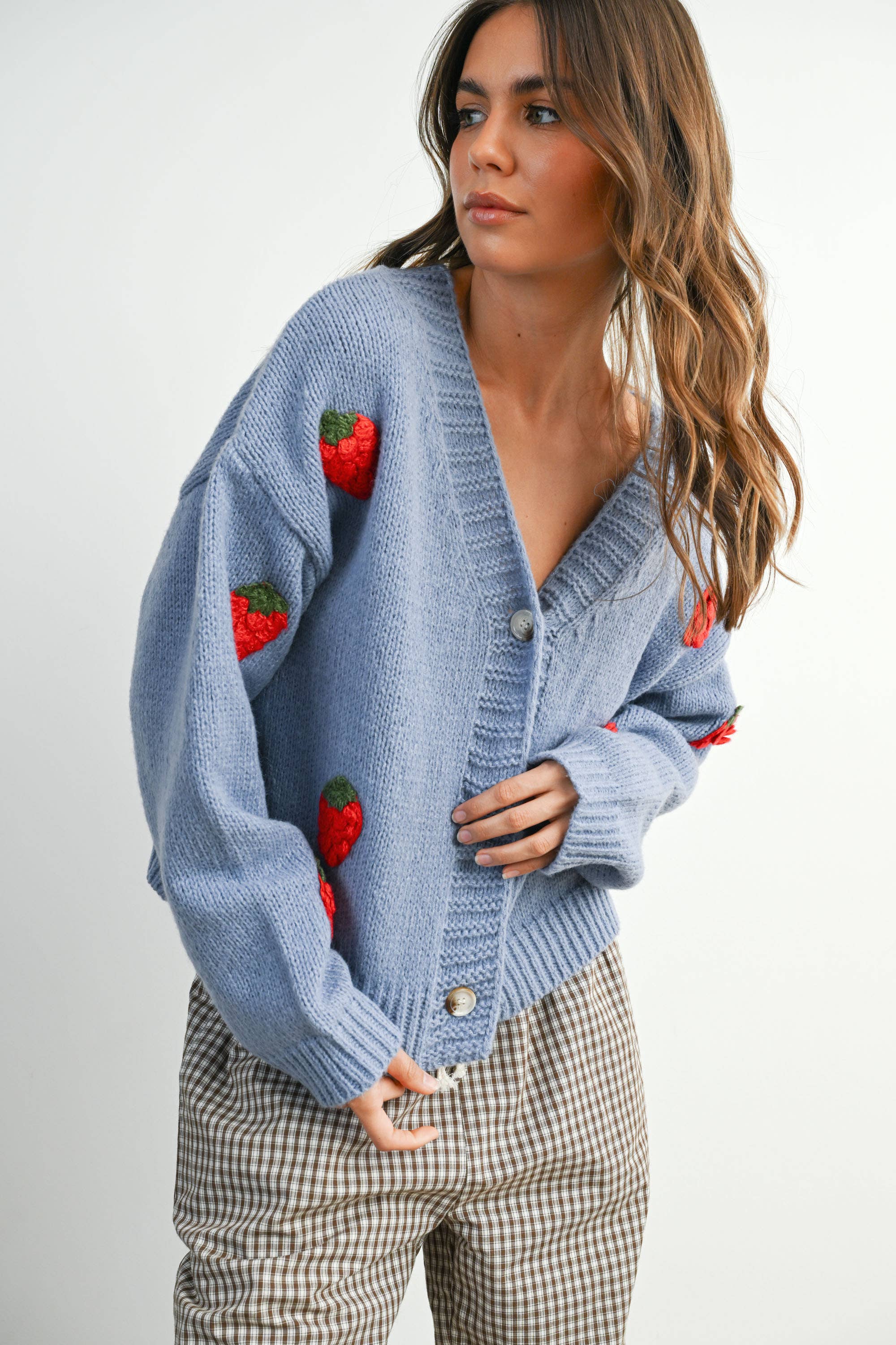 Strawberry Embroidered Cropped Cardigan - BMC7609