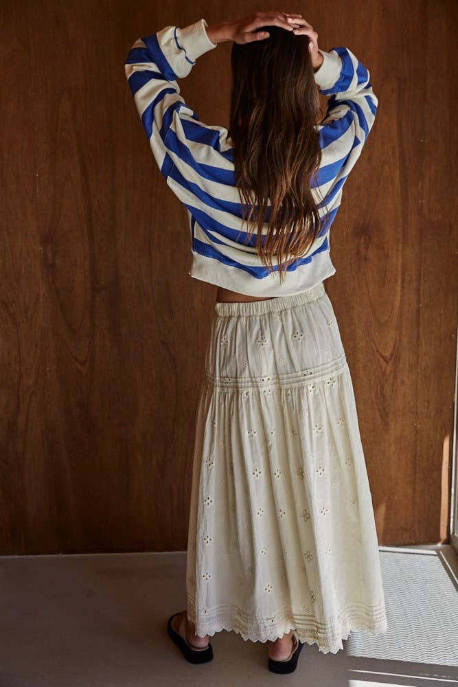 L8467 | Knit Cotton Polyester Striped Half Button Up Top