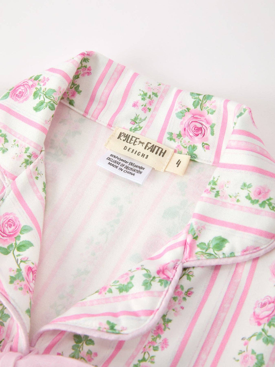 Pink Floral Girls Pajama Set Bow Tie Top Long Pants Sleepwear