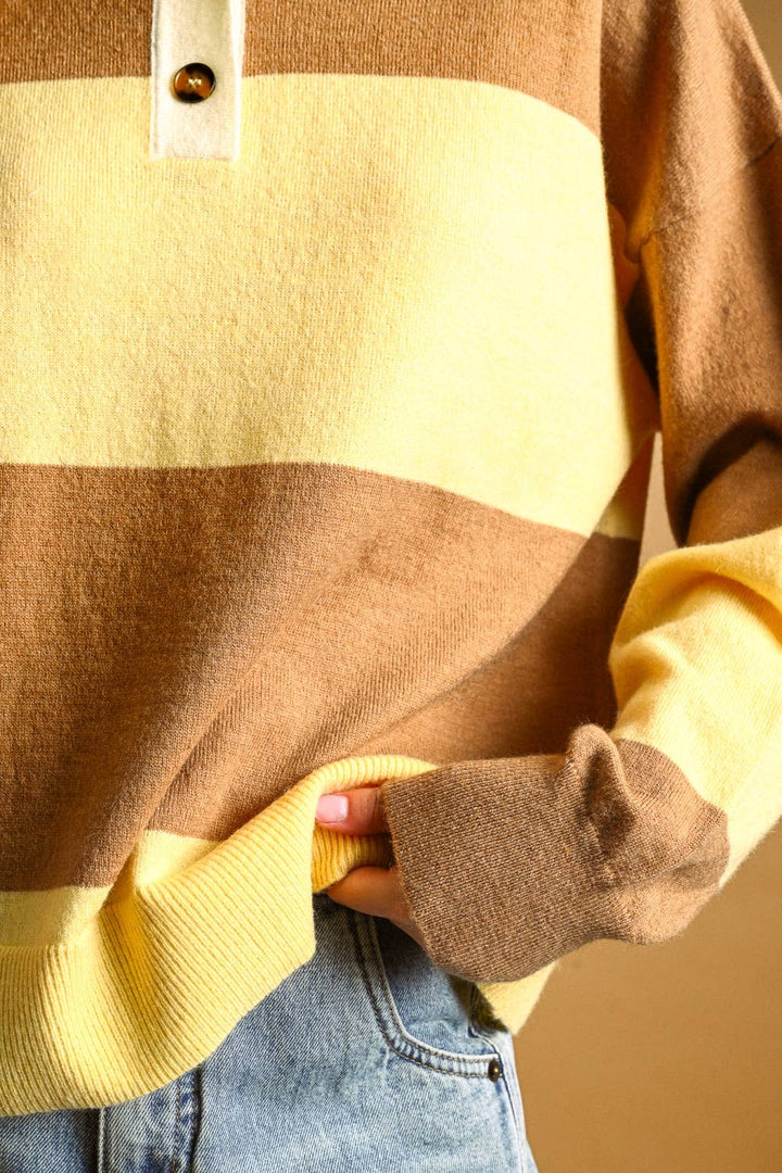 T7635   COLOR BLOCK SWEATER KNIT COLLAR TOP