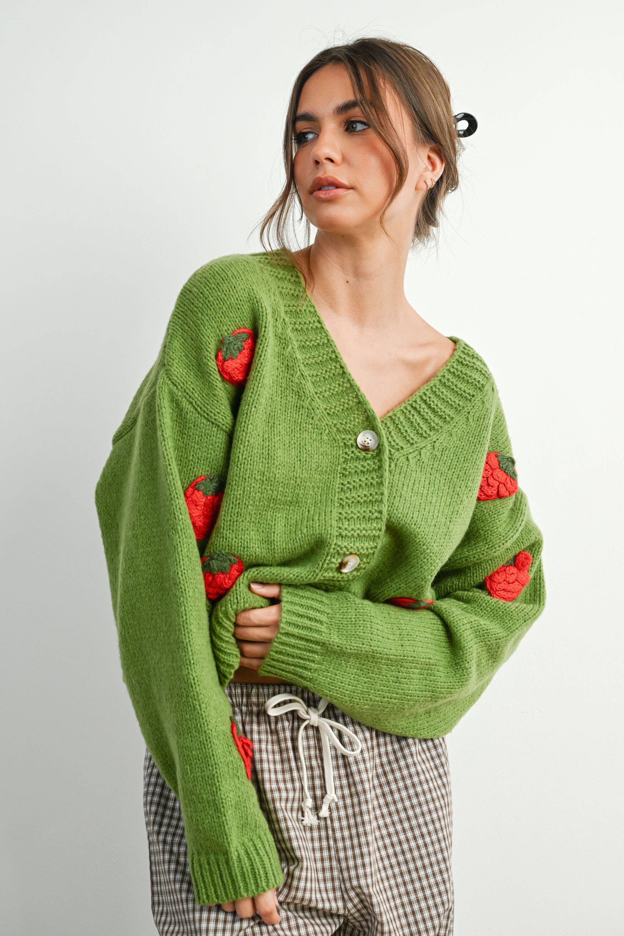 Strawberry Embroidered Cropped Cardigan - BMC7609