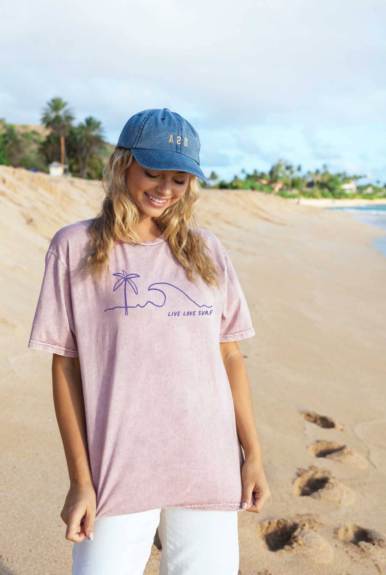 LIVE LOVE SURF Mineral Washed Graphic Top